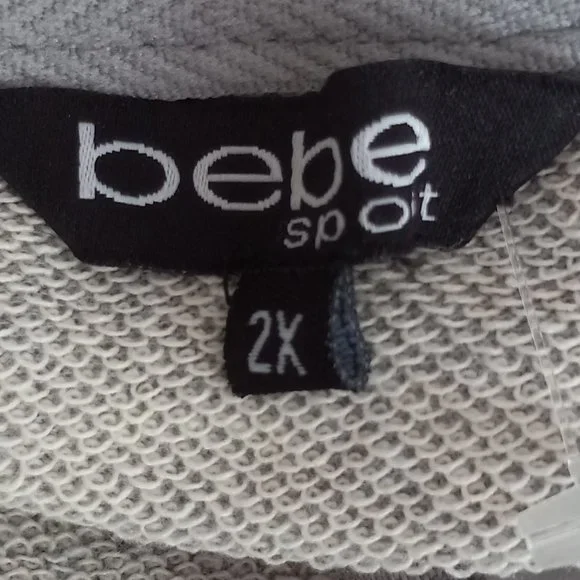 Nwt $104 BEBE Multi Color Logo Full Zip Hooded  Sweatshirt Heather Grey Sz 2X - Picture 6 of 8